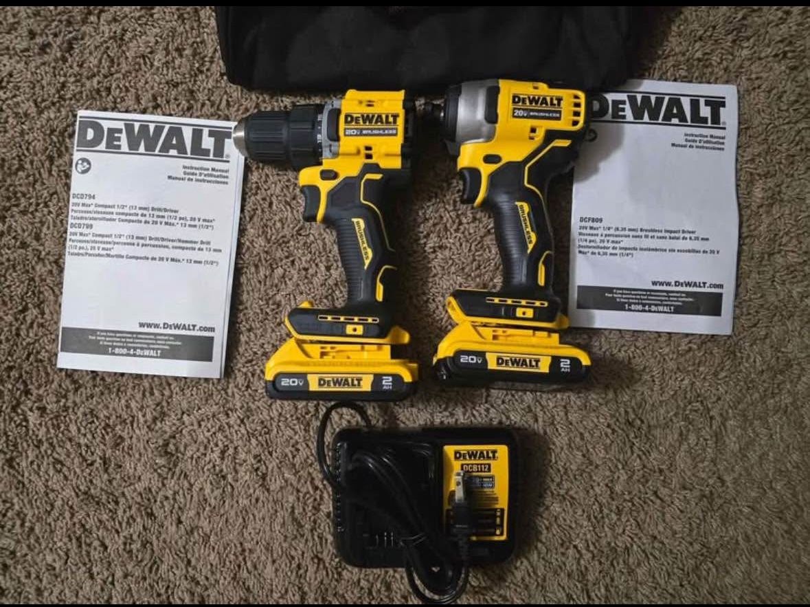 Dewalt 20v Impact N Drill N 2 Batteries N Charger Bag