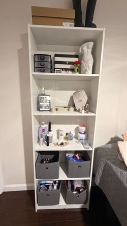 5 Tier tall white bookshelf