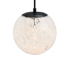 NEW! DESIGNERS FOUNTAIN 1-Light Pendant in Matte Black and 14″ White Art Glass