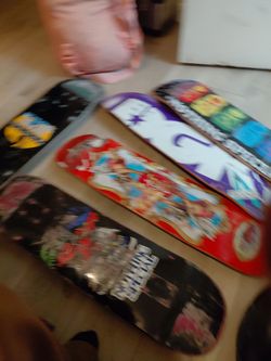Nothing special skateboards as you can see in the picture brand new grip tape on all five of them