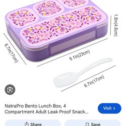 NatraPro Bento Lunch Box, 4 Compartment Adult Leak Proof Snack Containers, Plant Pattern BPA-Free, Microwave & Dishwasher Safe, 1000ml