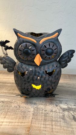 Halloween Metal Owl Tea Light Lantern / Decor (9”)