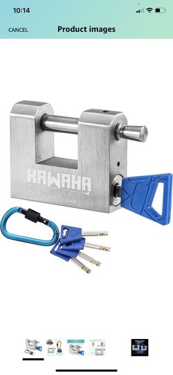 KAWAHA 71/60KA-5K Stainless Steel D-Shaped Heavy Duty Padlock with Key for Garage Door, Containers, Shed and Warehouse (2-3/4 inch, Keyed Alike - 5 Ke