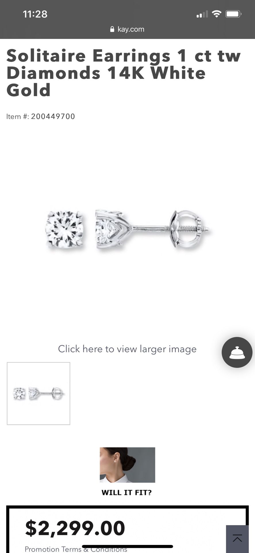 Solitaire Earrings 1 ct tw Diamonds 14K White Gold $700