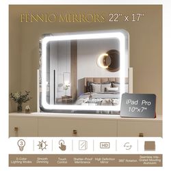 Vanity Mirror with Lights 16''x12.4'' Makeup Mirror with Lights,Vanity Mirror Touch Screen with 3-Color Lighting,Dimmable,for Vanity Desk Table