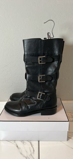 BCBGeneration Black Leather Triple Buckle Tall Moto Boots Size 9