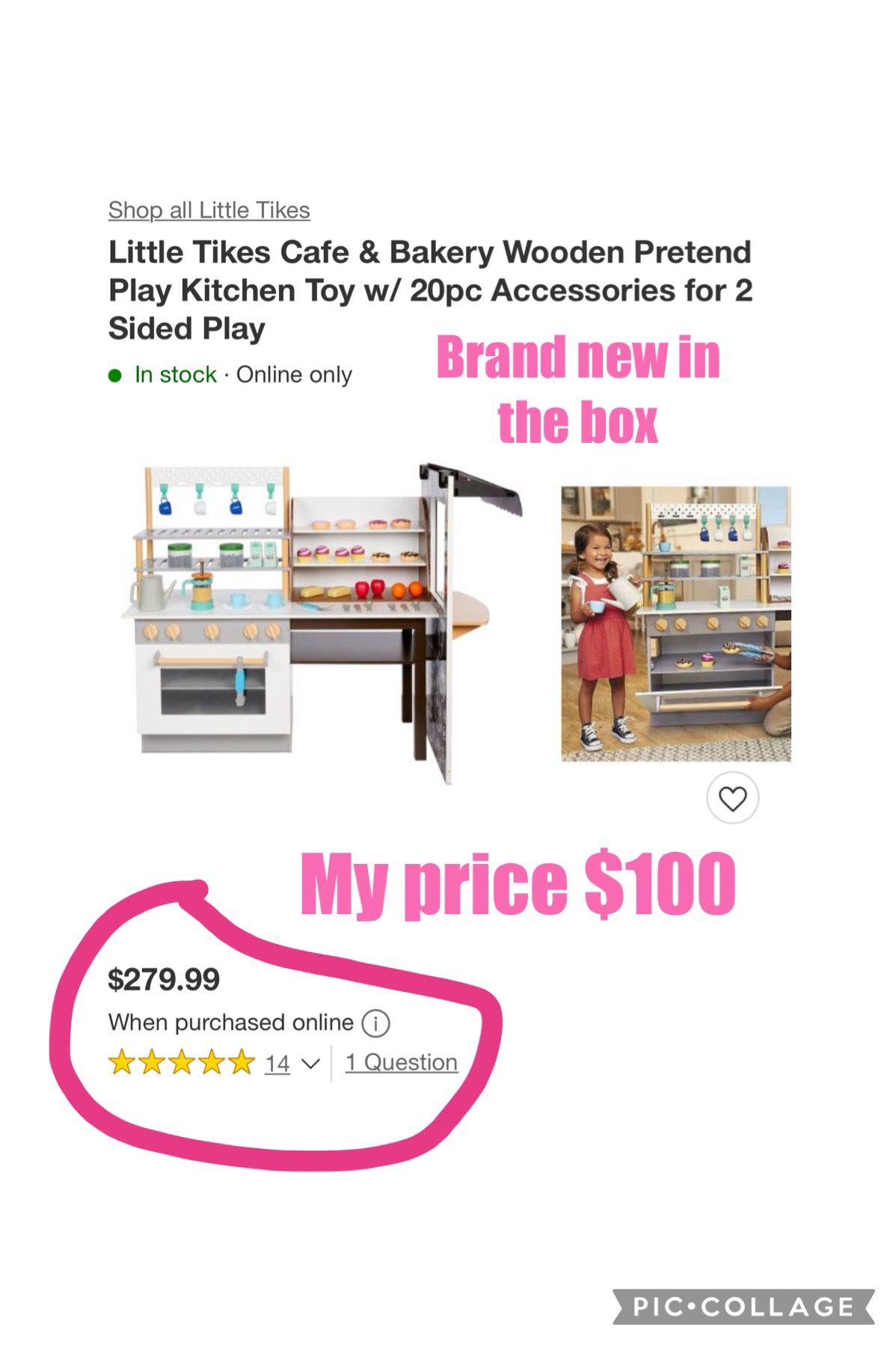 Little Tikes Cafe & Bakery Wooden Pretend Play Kitchen Toy w/ 20pc Accessories for 2 Sided Play