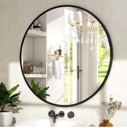 27Inch Round Mirror-Black Circle Mirrors for Bathroom, Entryway Modern Hanging Vanity Mirror for Livingroom, Wall Decor, Bedroom, Matte Black Circle