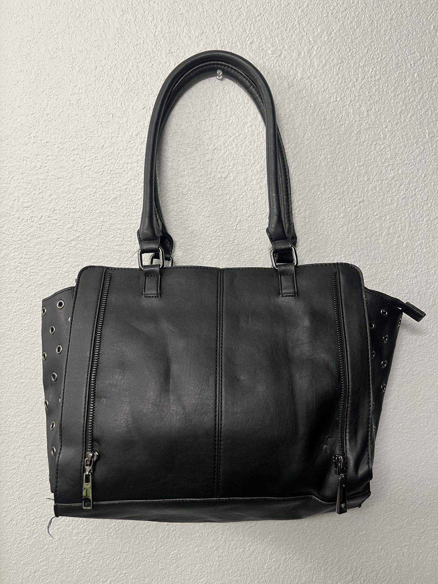 International Concepts Tote Handbag 2 pc SET Black Silver Grommet INC Bag