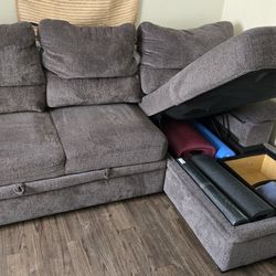 Daniel's Gray sleeper sofa w/ storage chaise