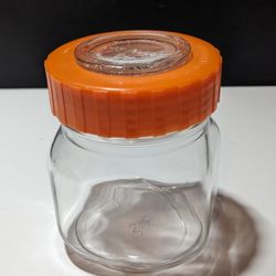 Vintage Fidenza Vetraria Italian Glass Jar with Orange Screw Lid