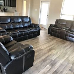 3Pcs Recliners BLACK Leather $1299