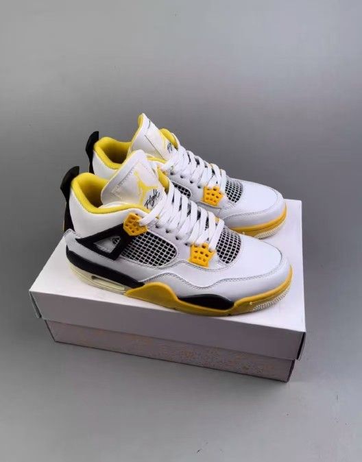 Brand New In Box Air Jordan 4 Retro "Vivid Sulfur" White Black Yellow Unisex 