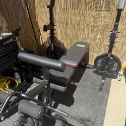Olympic Weight Bench With Mat, Barbell, And Weights