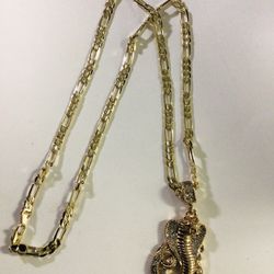 14 K GOLD PLATED FÍGARO CHAIN WITH COBRA PENDANT 
