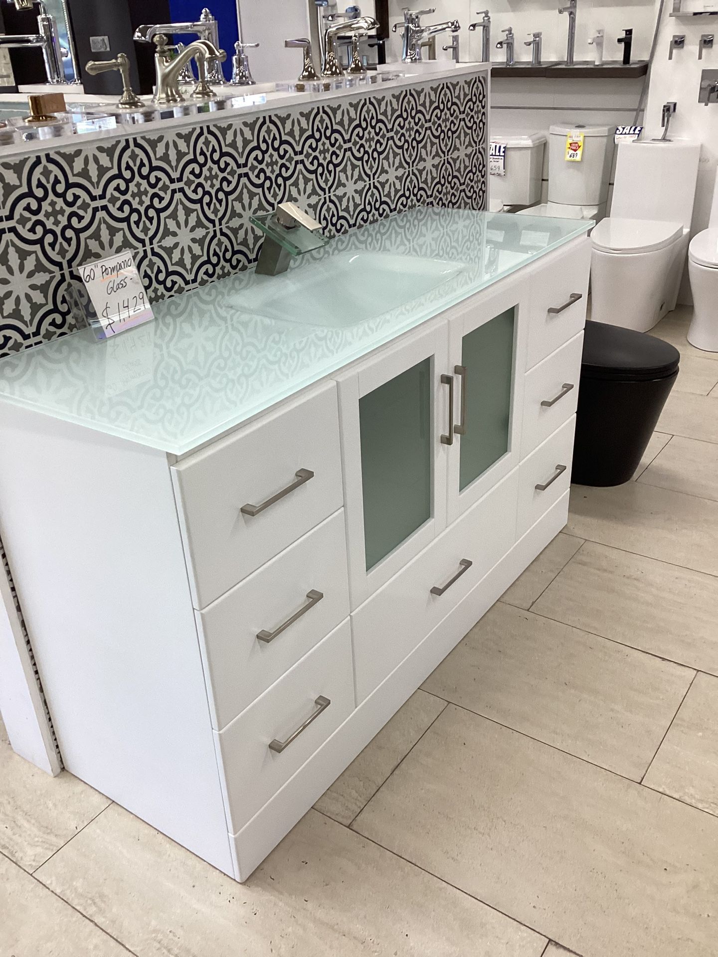 55” Bathroom Vanity Cabinet New Solid Wood With Glass Top Sink Integrated Brushed Nickel Handles Included Ready For Pick Up Today,All Products : American Fashion Style Bags On Sale