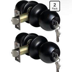 Keyed Entry Door Knob, Entrance Door Lock, Keyed Different, Standard Ball, Matte Black
