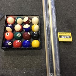 Pool Cues Balls And Chalk Bundle New