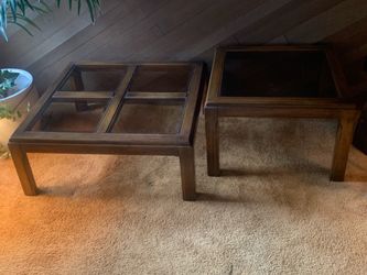 Vintage 1980 Lane Smoked Glass Coffee & End Table Set