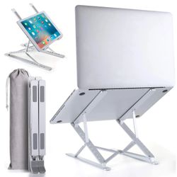 Foldable Laptop Stand for Desk Adjustable Height, Portable Aluminum Laptop 