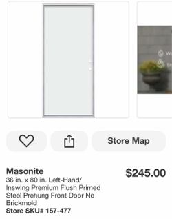 Masonite 36 in. x 80 in. Left-Hand/Inswing Premium Flush Primed Steel Prehung Front Door No Brickmold