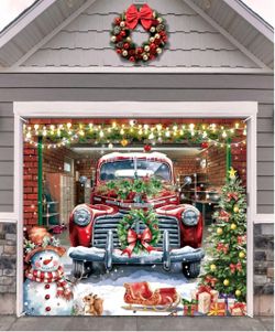 ​📸 7' x 8' Vintage Christmas Red Truck Party Banner & Wall Decor & Garage Door Holiday