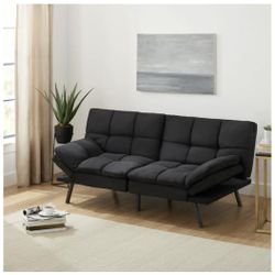 Memory Foam Futon, Black Faux Suede Fabric
