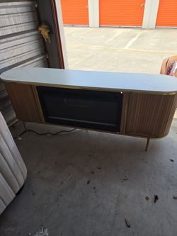 Mid-Century Modern TV Stand with Electric Fireplace