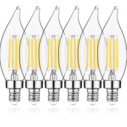 E12 LED Candelabra Bulb 60W Equivalent Dimmable LED Chandelier Light Bulbs 4.5W 2700K Soft White 500LM B10 Flame Tip Vintage LED Filament Candle Bulb