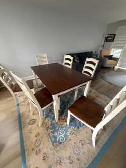 Farmhouse Dining Table Set with 6 Chairs