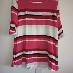 Croft & Barrow 100% cotton pink/red/white/blue striped tee shirt