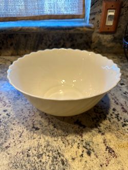 Vintage Arcopal France Trianon White Glass Serving Bowl - Scalloped Swirl