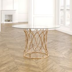 Round glass dining table with gold base for pick up in nyc