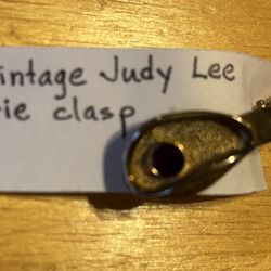 Vintage Judy Lee Tie Clasp Red Rhinestone Gold Tone