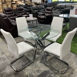 Round Glass Dining Table with 4 Chairs / Mesa de comedor redonda de vidrio con 4 sillas