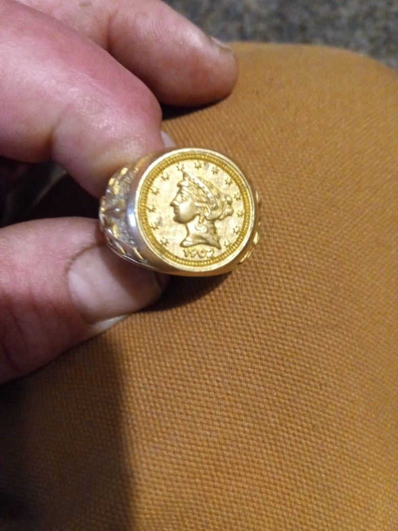 18k Solid Gold 1902 Liberty Head Coin Ring