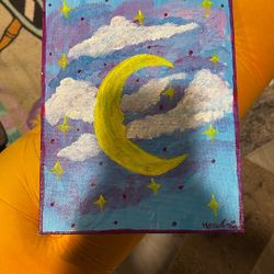 Acrylic Crescent Moon Painting On Canvas