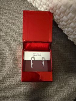 Cubic Zirconia Sterling Silver Hoop Earrings