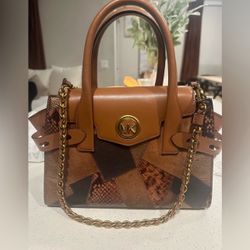Michael Kors Carmen Small Patchwork Embossed Leather Belted Satchel