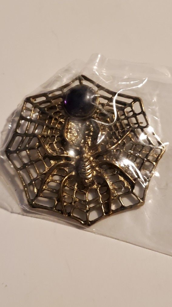 2" X 2" Oversized Spiderweb With Spider Brooch Amulet Style Jewelry Pin