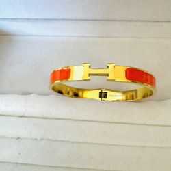 H Bangle 14K Gold plated ORANGE Enamel Stainless Steel