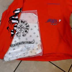 Red chrome hearts long sleeve with breast pocket 