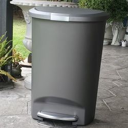 simplehuman 50 Liter / 13 Gallon Semi-Round Kitchen Step Trash Can with Secure Slide Lock, Grey Plastic