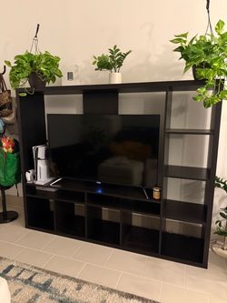 Dark Brown TV Stand Entertainment Center with Shelves
