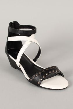 Black and white small wedge sandals