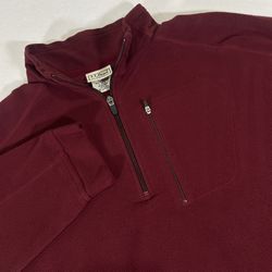 LL Bean Mens Large Burgundy Trail Polar Fleece 1/4 Zip Long Sleeve Mock Neck