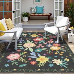 8x10 FT Outdoor UV Resistant Chenille Rug, 3-Layers Patio Washable Mat - Retail $100