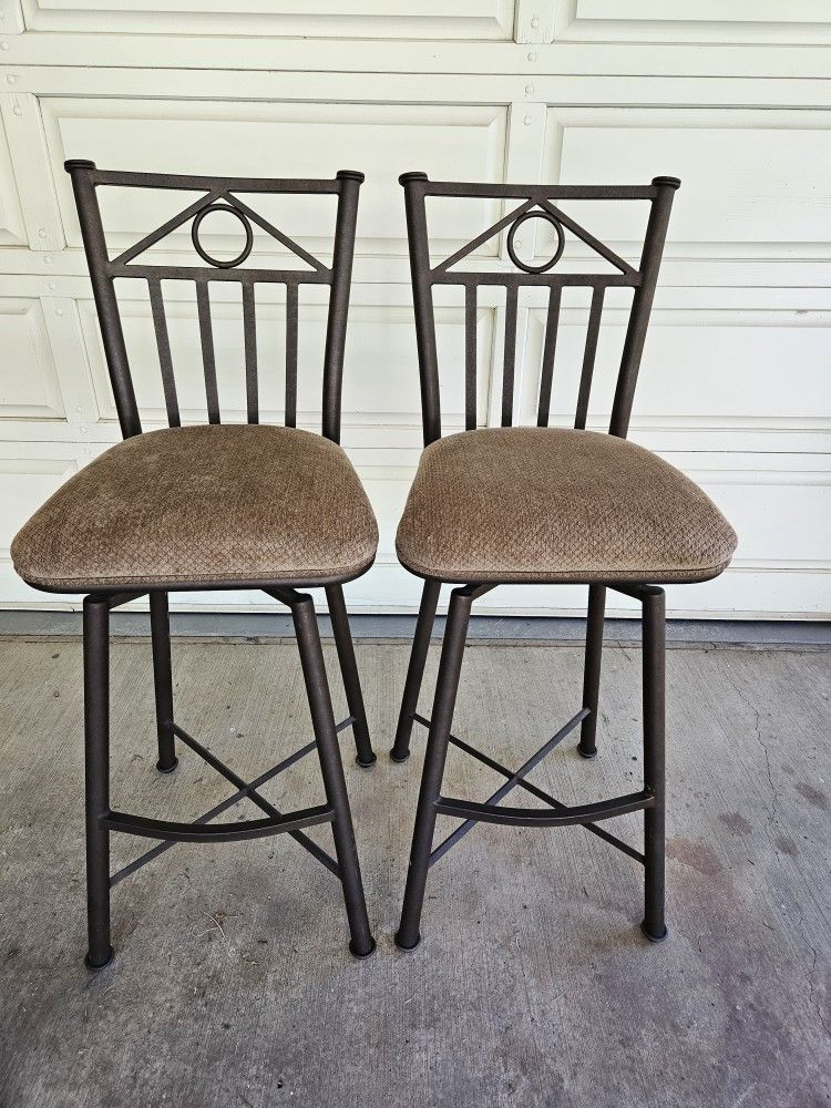 Two Sturdy, Bronze Metal Bar Height Stools