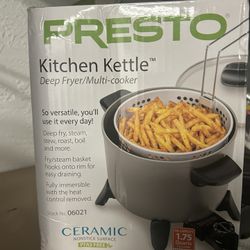 Deep Fryer-Brand New Presto Kitchen Kettle Ceramic Deep Fryer/Multi-Cooker, 06021 