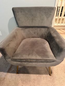 Gray Velvet Accent Chair with Gold Legs